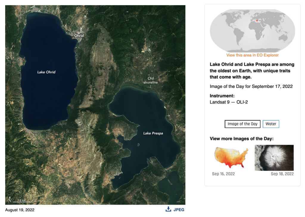 Пар древни езера: Охридско и Преспанско (пишува НАСА)